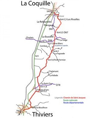 Voie de Vézelay Etape 1 : La Coquille-Thiviers