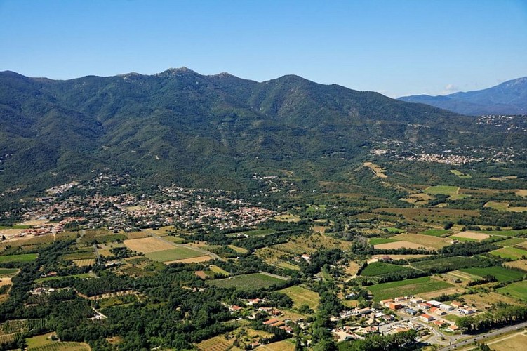 Vue aérienne de Villelongue-dels-MOnts