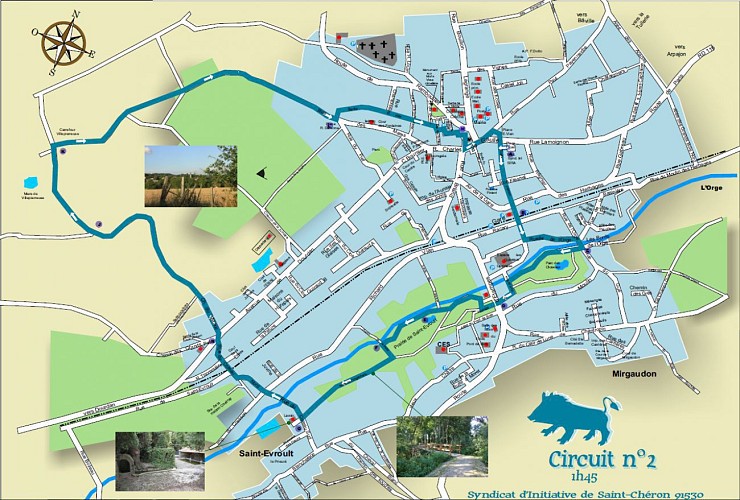 Spaziergang der 3 Wildschweine in Saint-Chéron - blaue Strecke