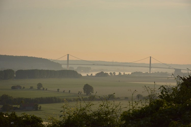 Vue sur le pont de Tancarville depuis le phare de Saint Sansom de la Roque