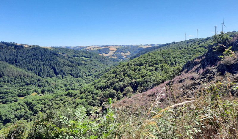 Vue le parc éolien et la vallée