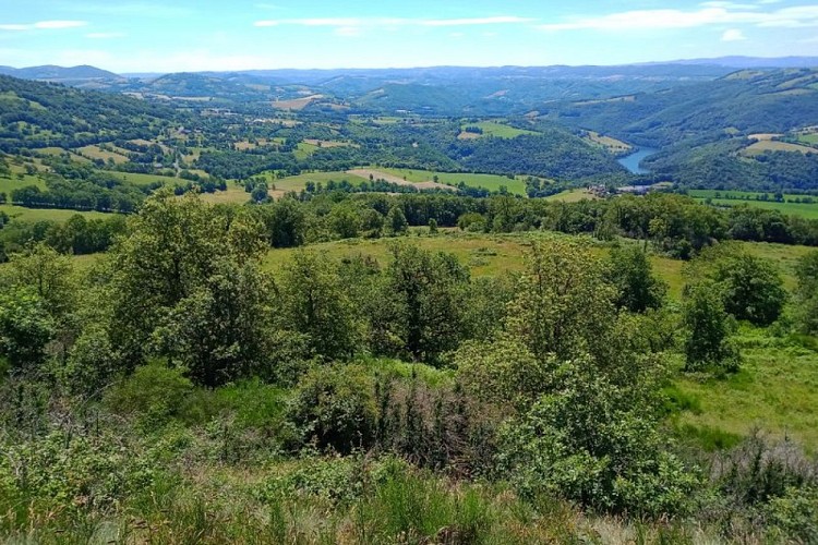 La fin des Boraldes avec la vallée du Lot et au loin le début des Cévennes