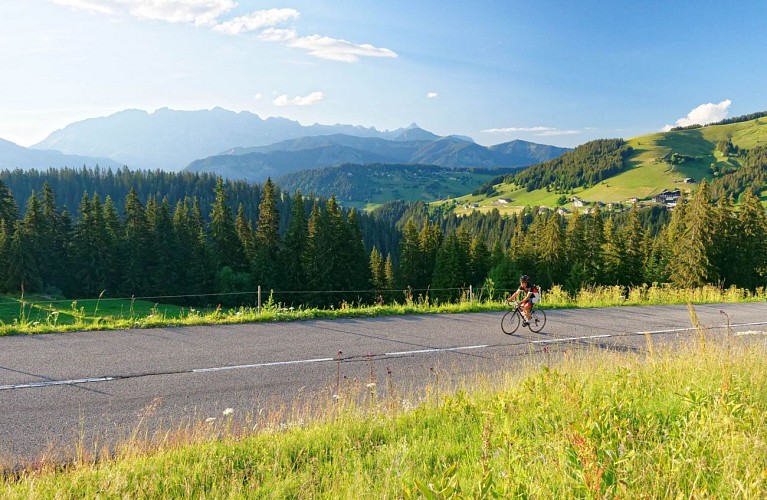 Fietsen op de Col des Saisies (kant van Val d'Arly)