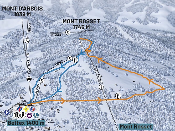 Itinéraire de ski de randonnée - Le Bettex / Télésiège des Monts Rosset