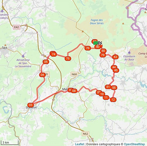 Map - Cycling and hiking tours - Fagnes and Robertville lake
