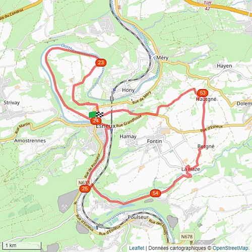 Karte - Rad- und Wandertouren - Die kleine Ourthe-Schleife