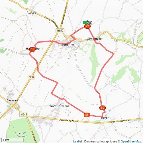 Kaart - Wandel- en fietstochten - De bronnen van de Burdinale