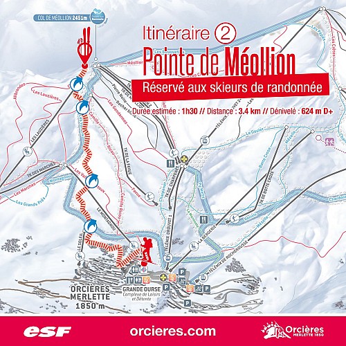 Itinéraire ski de randonnée Pointe de Méollion