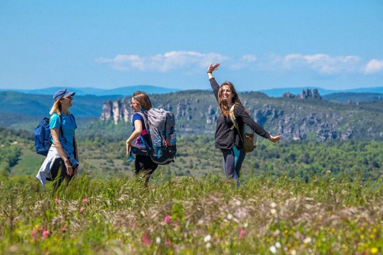 Panorama sur le Causse Noir, les falaises du Rajol et Roquesaltes