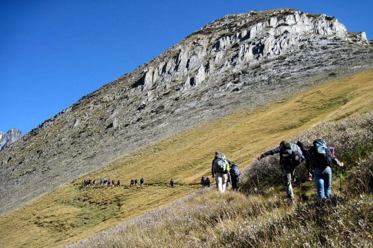 Randonneurs au col de Côte-Belle, GR 54