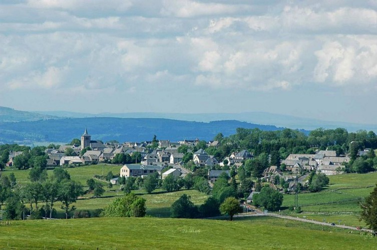 Vue sur Lacalm et les Monts du Cantal