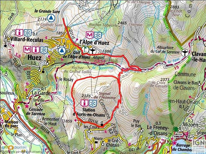 Carte de l'itinéraire le tour du Signal de l'Homme