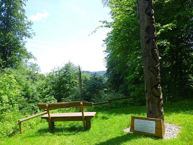 Arrivée au GORNA - Ces bancs sont l'occasion idéale pour faire une pause tout en admirant le paysage boisé.