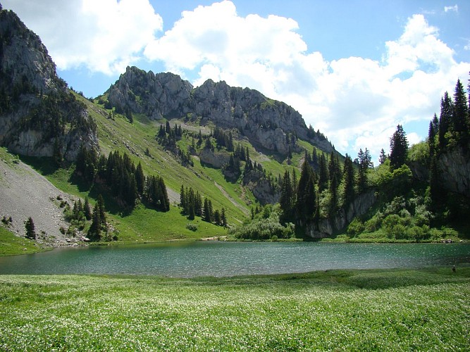 Col d'Arvouin and Lac d'Arvouin from the top of the Panthiaz gondola lift