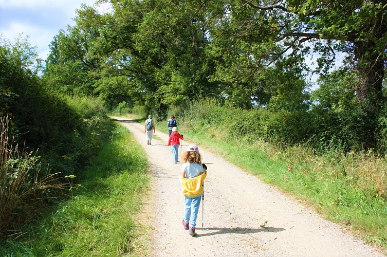 Randonneur sur un chemin de Bocage