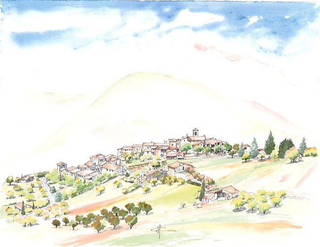 Aquarelle du village de Villeperdrix