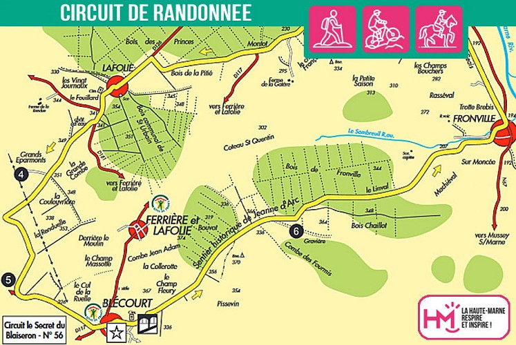 Carte du circuit de randonnée sur les pas de Jean de Joinville