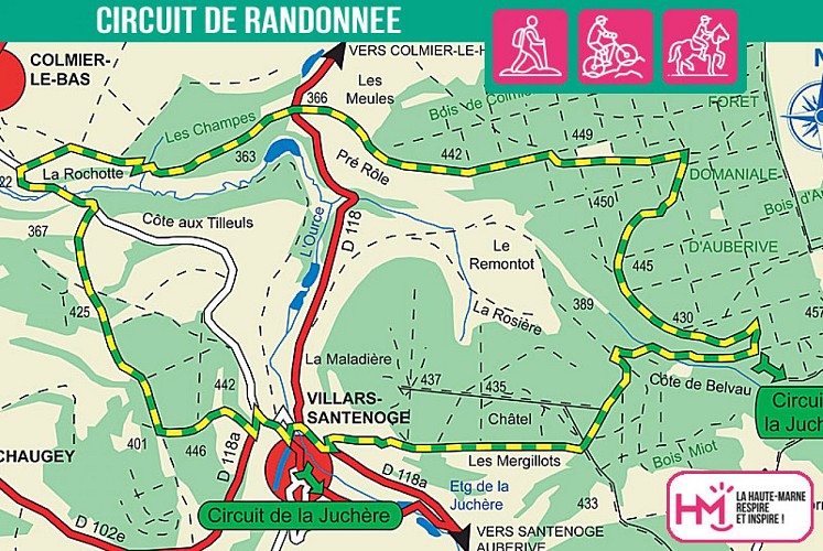 Carte du circuit de randonnée de l'Ource