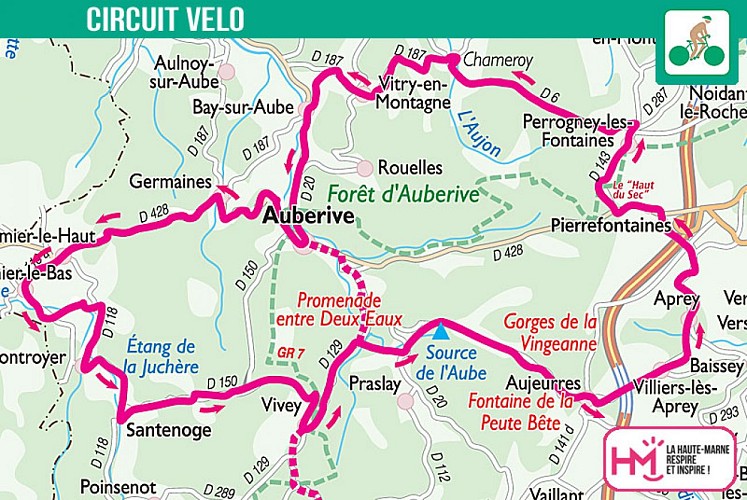 Carte du circuit vélo de la Montagne