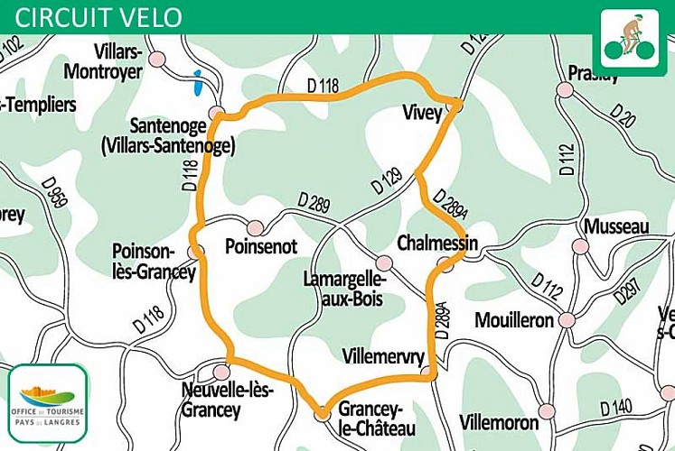 Carte du circuit vélo de l'Ource à la Tille