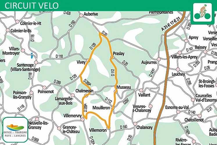 Carte du circuit vélo de l'Aube au Vals-des-Tilles