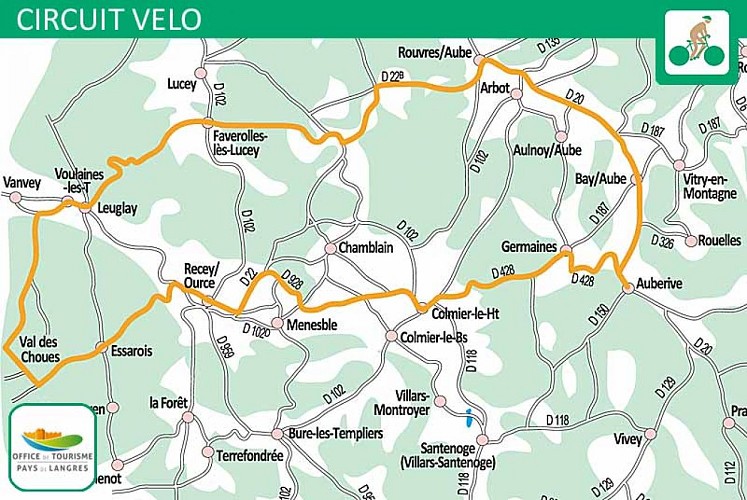 Carte du circuit vélo d'Auberive au Val-des-Choues