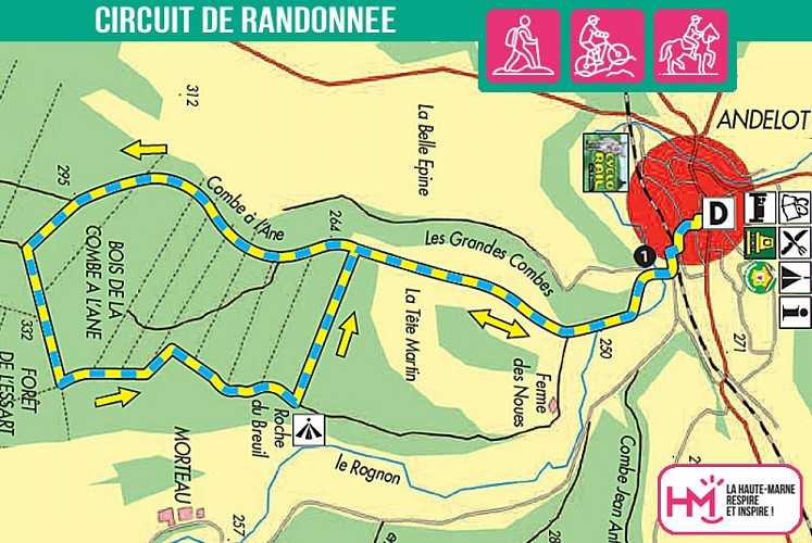 Carte du circuit de randonnée de la Combe à l'Ane