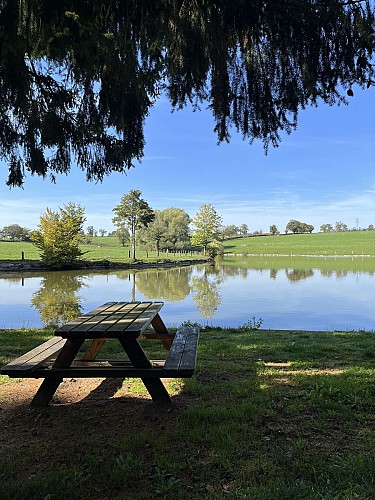 Table de pique-nique à l'étang de Miquet, Montmarault