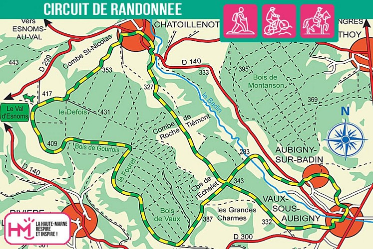Carte du circuit de randonnée des Grandes Charmes