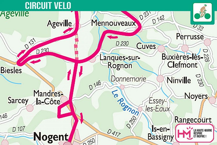 Carte du circuit vélo au Pays de la coutellerie de Nogent