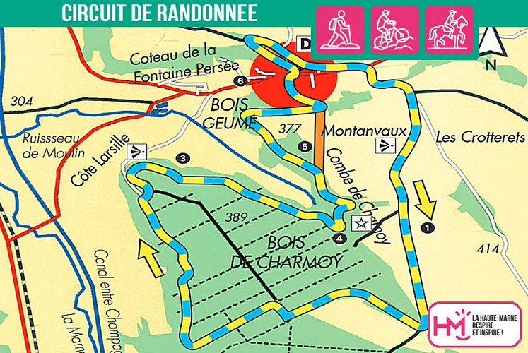 Carte du circuit de randonnée des Caivottes