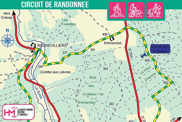 Carte du circuit de randonnée de Rochevilliers