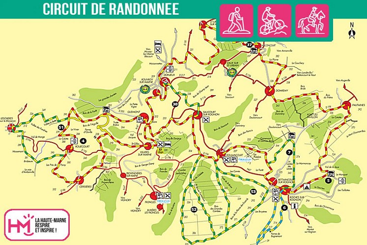 Carte du circuit de randonnée de Marne et Rognon