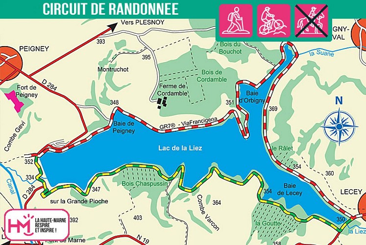 Carte du circuit de randonnée du Tour du lac de la Liez
