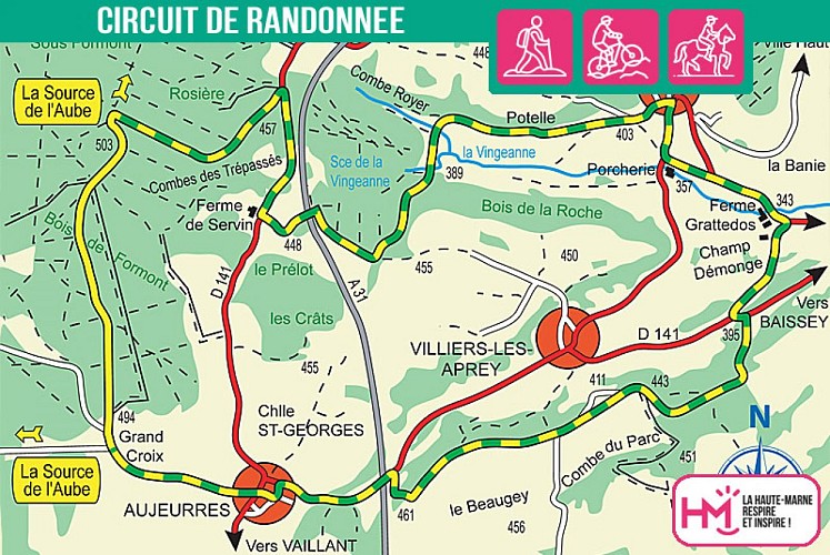 Carte du circuit de randonnée des gorges de la Vingeanne