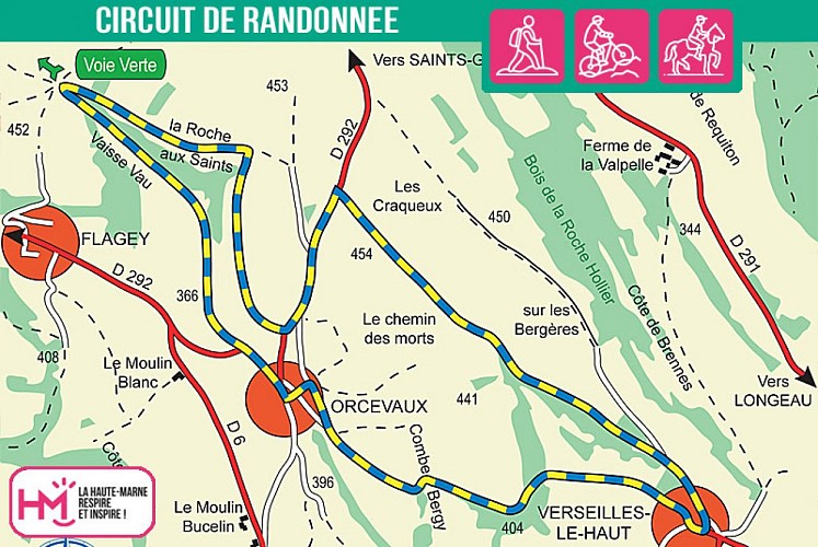 Carte du circuit de randonnée des Coteaux du Plateau de Langres