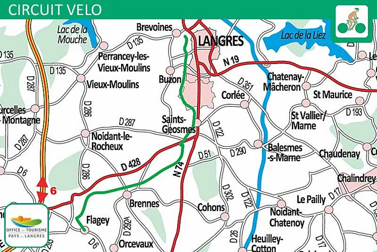 Carte du circuit vélo de la Voie Verte de Langres
