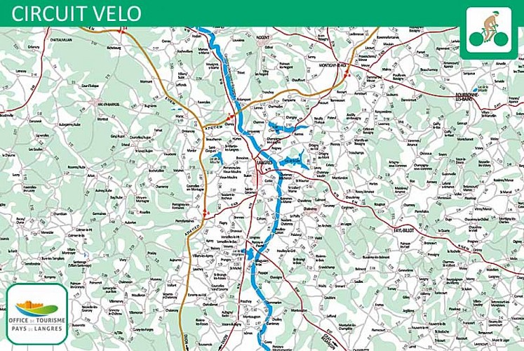Carte du circuit vélo du canal entre Champagne et Bourgogne (partie Sud)