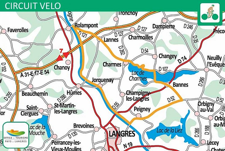 Carte du circuit vélo entre lacs et canal