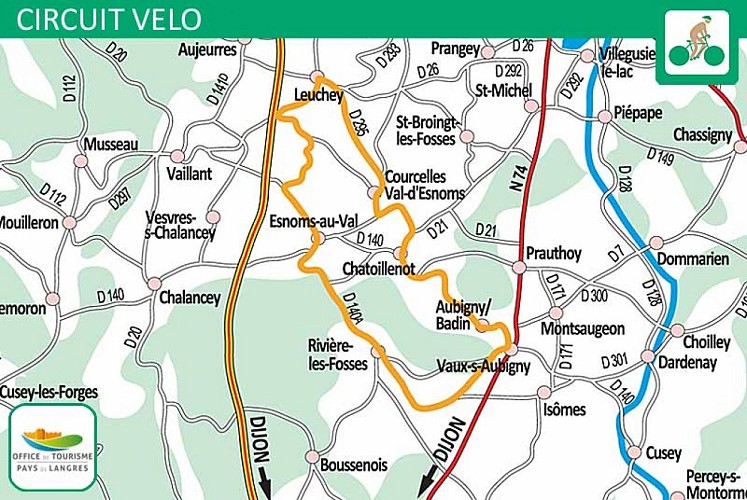 Carte du circuit vélo de la Coulange au Badin