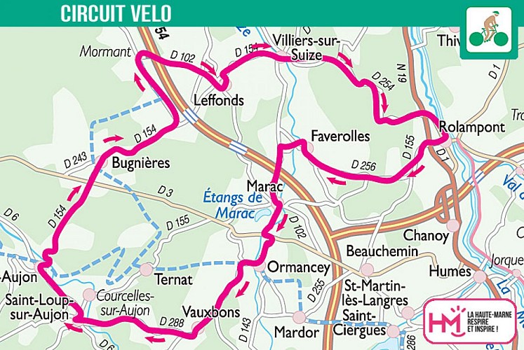 Carte du circuit vélo de la Suize à l'Aujon