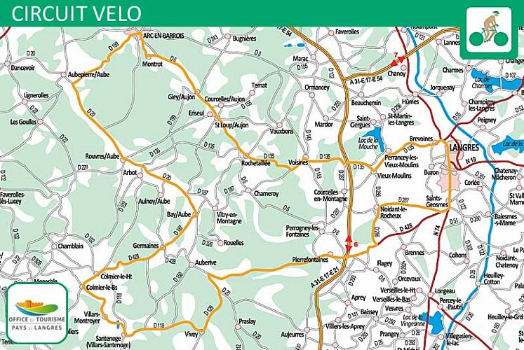 Carte du circuit vélo entre plateau de Langres et Montagne