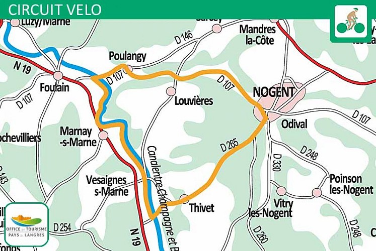 Carte du circuit vélo du canal à la Traire
