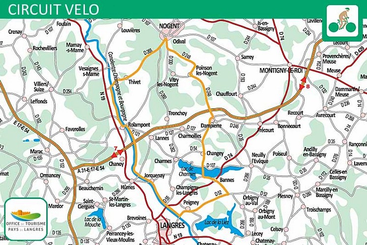 Carte du circuit vélo de Langres à Nogent