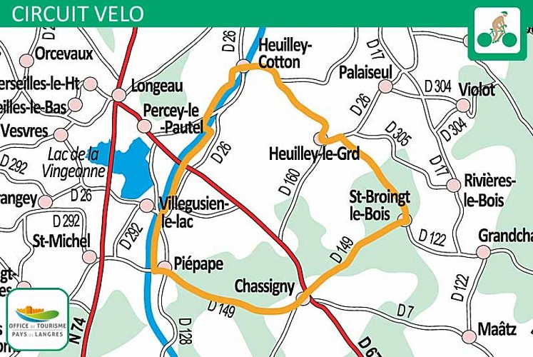 Carte du circuit vélo du canal à la Flasse