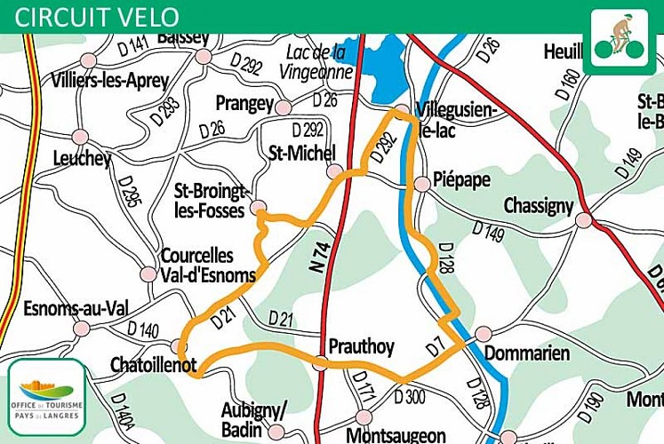 Carte du circuit vélo du canal au Badin