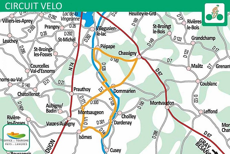 Carte du circuit vélo de la Niche à Montsaugeon