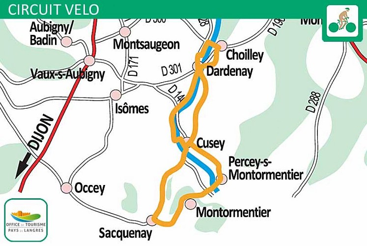 Carte du circuit vélo autour de Cusey