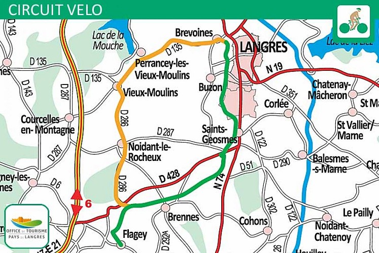 Carte du circuit vélo autour de la Voie Verte de Langres - boucle 1-2