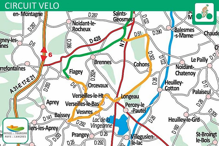 Carte du circuit vélo autour de la Voie Verte de Langres - boucle 3-4
